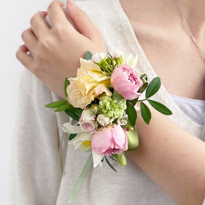 Peach Corsage Wedding Flowers